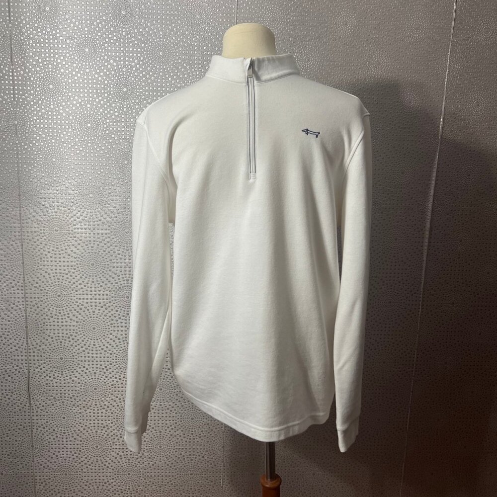 Louis Castel Mens White Long Sleeve 1/4 Zip Mock Neck Pullover Sweater Size M